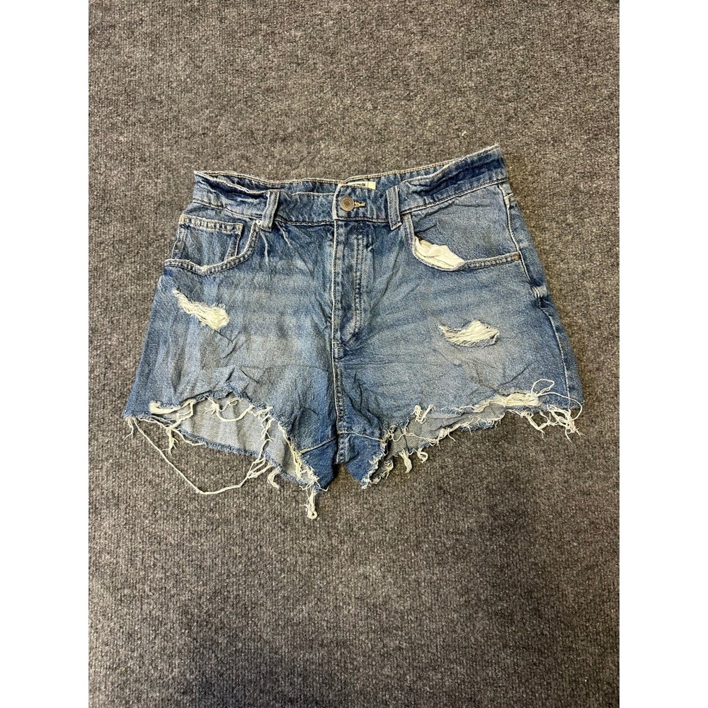 Cotton On Denim Shorts Womens Size 30 Blue Distressed High Waisted Raw Hem